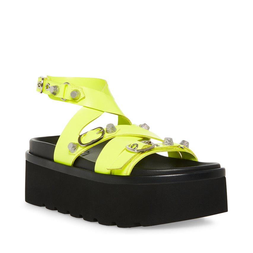 Green Steve Madden Brant Neon Women's Platform Sandals | PH 2960BLW